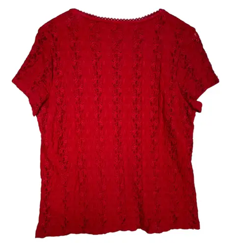 BiyAYCDA Lot of 3 Teal Red Pink Scoop Neck Stretch Feminine Blouse Lace Tops Size XL