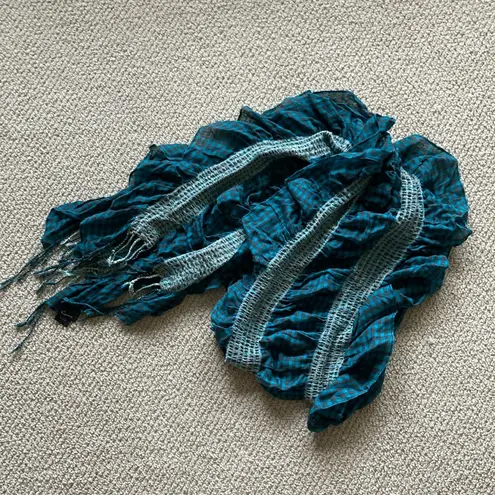 Cejon Teal Ruffled Fashion Scarf Gold Thread Double Layer Soft Stretchy Blue