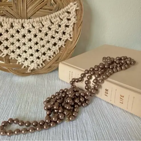 RMN Golden Chocolate Brown Pearl Necklace Vintage “Goldie” Long Elegant Chunky Jewelry