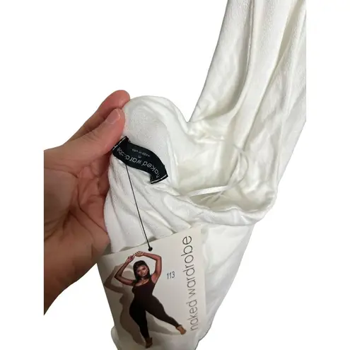 Naked Wardrobe So Twisted Halter Bodysuit in White