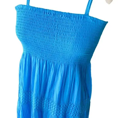 Shoreline Blue Boho Tube Top Bodice Bohemian Maxi Sundress ~ Women's Size L / XL
