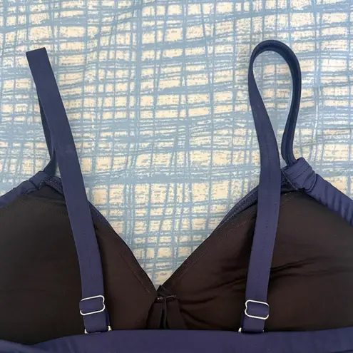 Lands End Tankini and Navy Patterned High Waisted Women's Swim Skirt Plus 14W L Blue