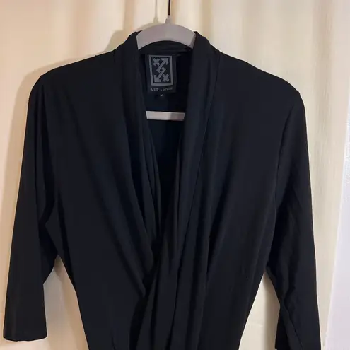 Les Lunes Paul Black Wrap 3/4 Sleeve Bamboo Belted Jumpsuit Workwear Travel