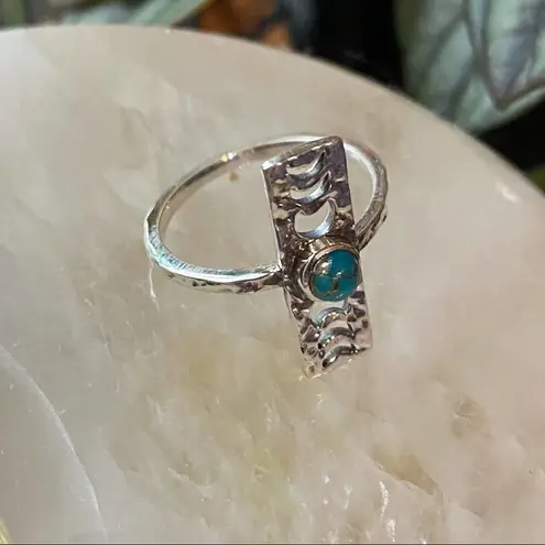 Copper Blue Turquoise Moon Phase Hammered Sterling Silver Ring Size 6.5 Blue