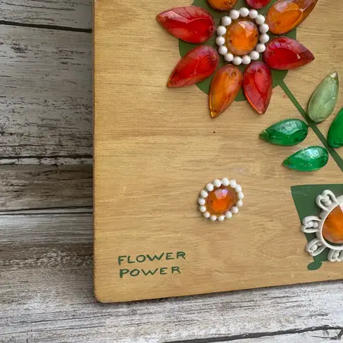 VTG Enid Collins of Texas Wooden Box Purse Bejeweled Flower Power Orange Artsy Brown