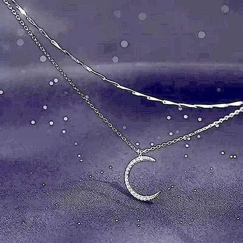 Boutique Sparkly Multilayer Moon Necklace, 16-18ā | White Gold Over 925 Sterlingā Silver