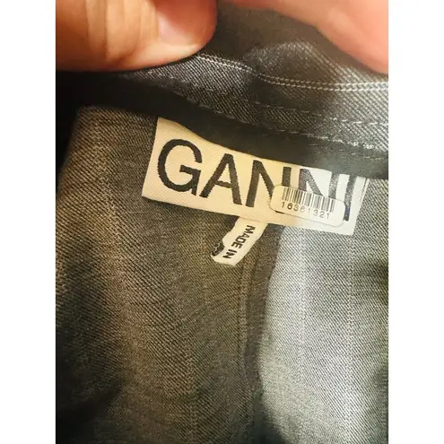 Ganni Gray Stripe Cotton Pinstripe Wide Leg Pants Size 38