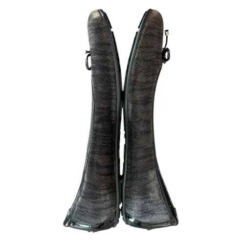 Jimmy Choo Women’s Round Toe Zebra Metallic Plisse Stripe Black Ballet Flats