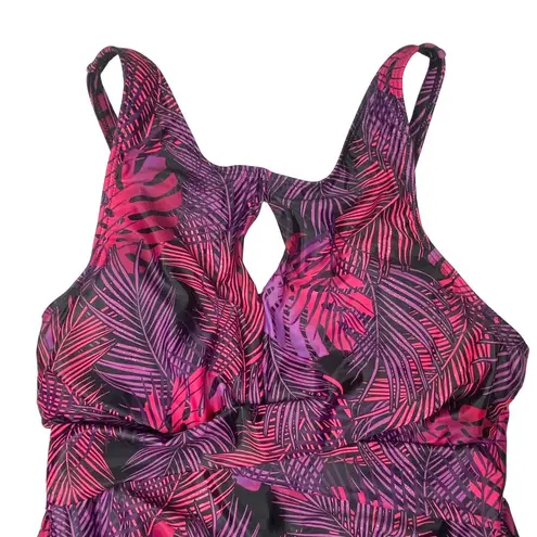 Tempt Me Tropical Print One Piece Swimsuit Womens Size XL Cutout Padded Keyhole Purple