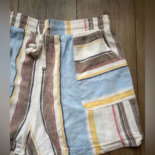 Colorful Striped Linen Blend Shorts | Size L | EauC | Pockets | Relaxed Fit Blue Size L