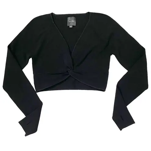 Bandier NWOT Le Ore Rimini Twist-Front Rib Knit Crop Top - Black - XL