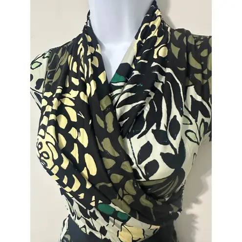 Catherine Malandrino Dress Floral Print Silk Wrap Black Green Size P (PETIEW S)