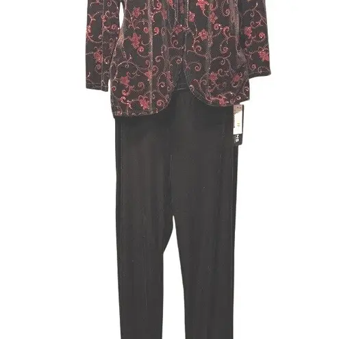 Notations NWT Red Black Glitter Frenzy Velvet Top & Pants Set Holiday Outfit Med