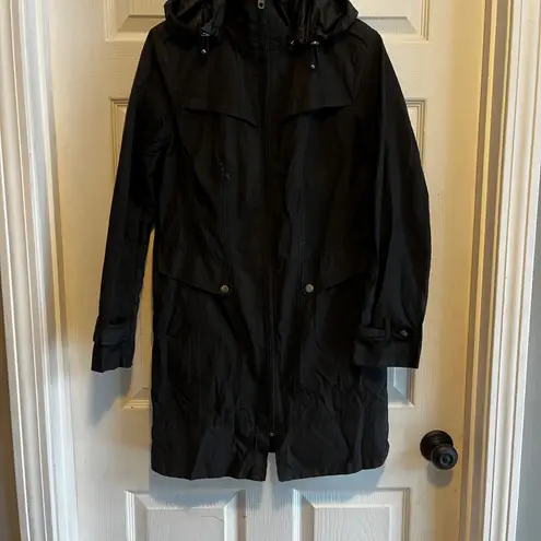 Cole Haan  Womens Black Hooded Water Resistant Trench Coat Size S