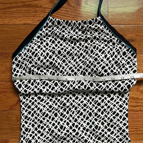 Nike GUC  Halter High Neck Scoop Back One Piece Bathing Suit Black White Spotted