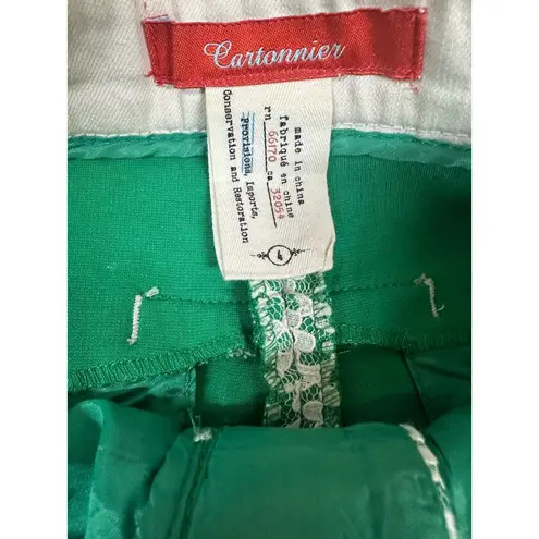 Anthropologie CARTONNIER Rose Point Shorts Lace Overlay Kelly Green Ivory Size 4