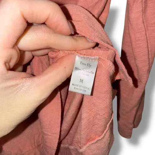 Free Fly Women Bamboo Slub Coral Heathered Hoodie Long Sleeve Pouch Pocket M Pink Size M