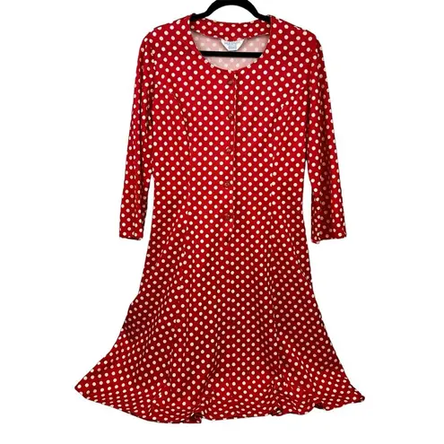 Sears Vintage Red White Polka Dot Dress 80's Long Sleeve Minnie Mouse Midi Dress Size M