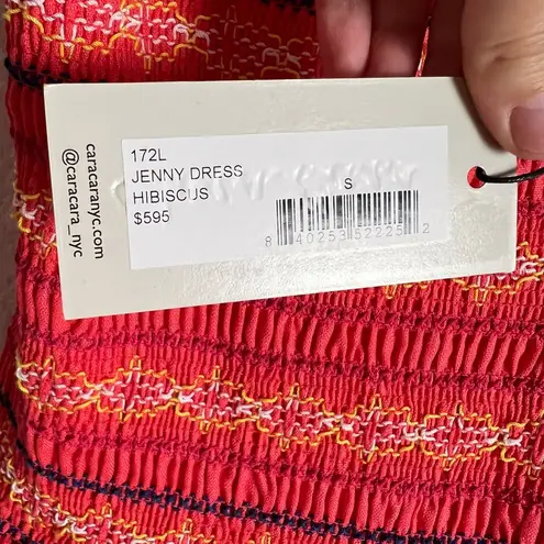 Cara Cara NYC Jenny Hibiscus Linen Smocked Tie Shoulder Midi Dress Size S