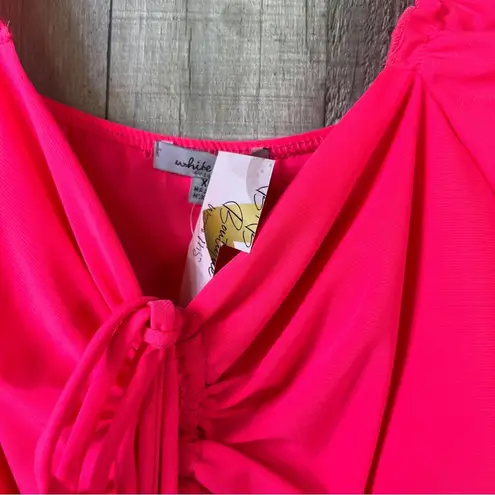 White Birch XL Cropped Neon Pink Tank Top w/Ruched Front & Tie