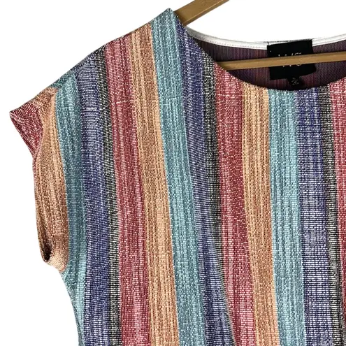 W5 Tie Front Top Womens S Blue Pink Striped Retro 70s Whimsy Colorful Festival