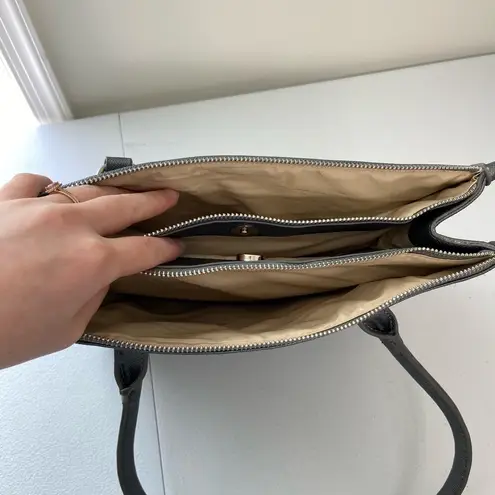 Tahari blue gray silver hardware metallic deep pocket shoulder tote purse bag