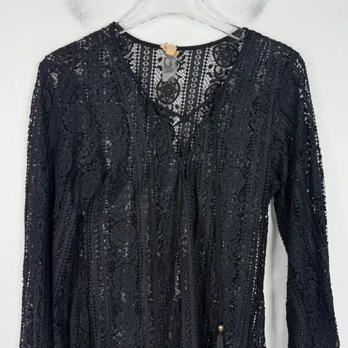 PilyQ Black Gold Noah Tunic Swim Coverup Dress Crochet Size M/L Medium/Large
