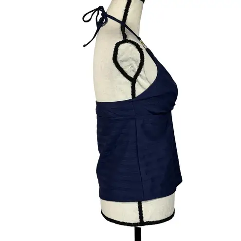La Blanca SZ 10 Linea Costa Swim Tankini Top Tie Halter Padded Indigo Navy Blue