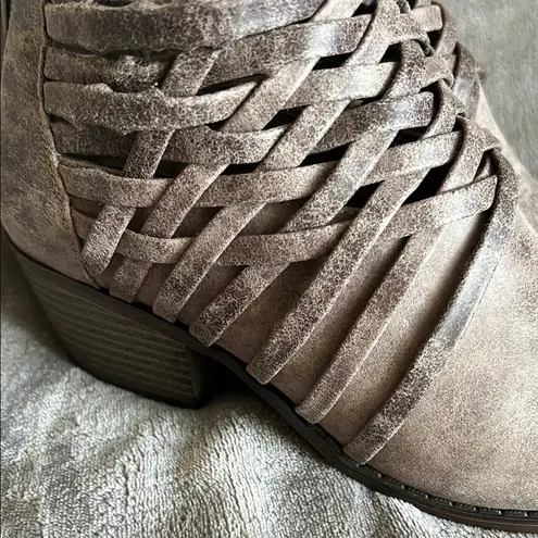 Fergalicious Brown Heeled Boots with Vintage Woven Detail