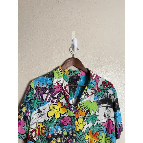 Jams World Vintage Waikiki Surf Print Button Down Shirt Womans Large