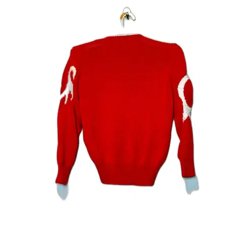 VINTAGE Christine Women’s L Sweater Red White Long Puff Sleeve V Neck Knit Size L