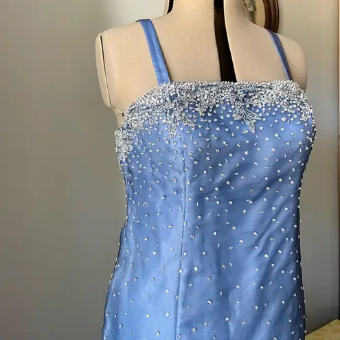 Vintage Y2K Stephen Yearick cornflower blue + silver gown with jacket Size XL