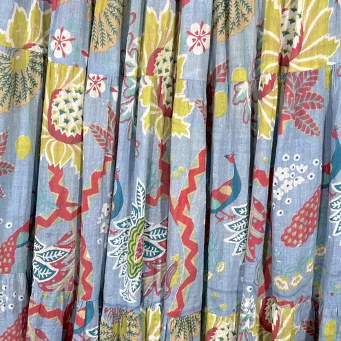 Midi Skirt Pull On Lightweight Elastic Waist Tropical Print