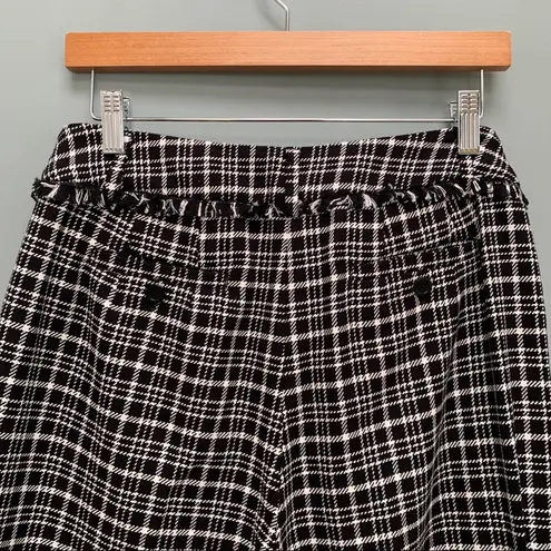 Max Mara Weekend Valico Fringe-Trim Plaid Cropped Pants Black White 8