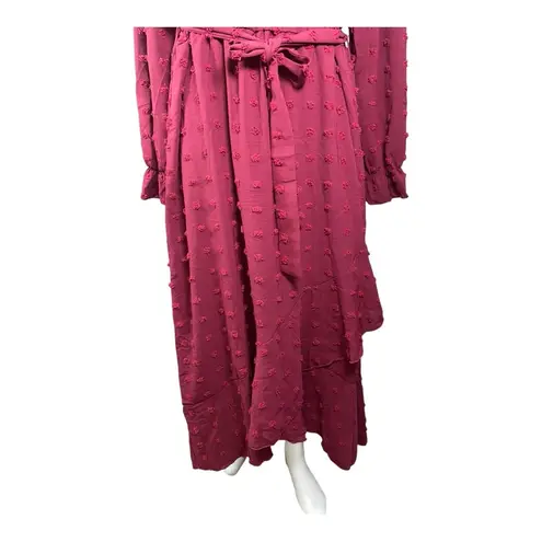 BTFBM Boho Maxi Dress XXL Burgundy Long Sleeve V
