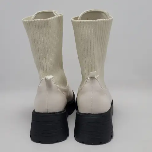 EGO Lucinda Off White Zip Front Knitted Ankle Biker Chunky Lug Sole Boots Size 9