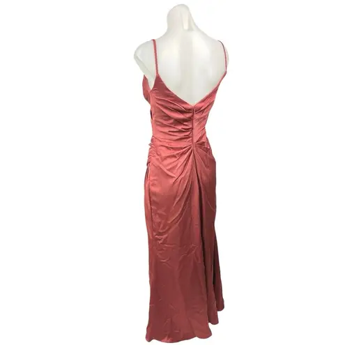Hayley Paige Occasions Satin Rose Pink Slit Drape Bridesmaid Maxi Dress Size 0