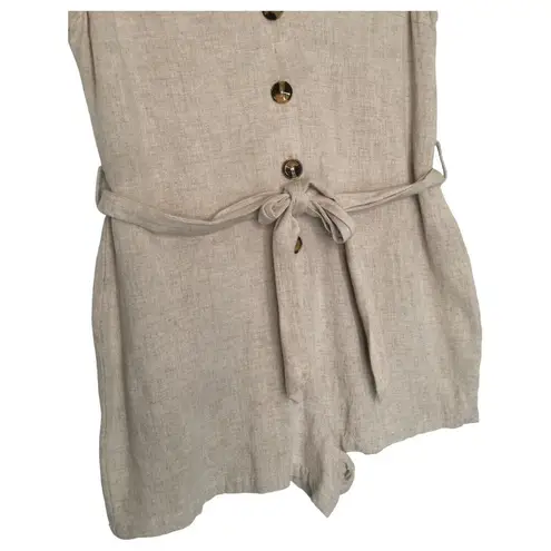 ee:some  Romper Womens S Linen Cotton Belted Sleeveless Button Front Summer Beige