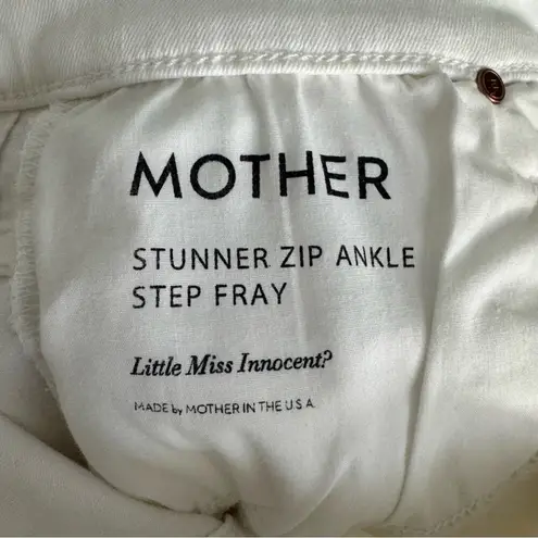 MOTHER Denim Stunner Zip Ankle Step Fray Jeans in Little Miss Innocent Rinse 27 White