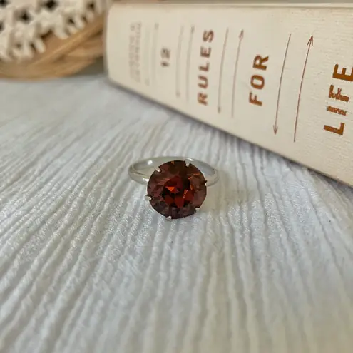 Round Chocolate Stone & Silver Ring “Bronya” Citrine Smokey Quartz Glass Boho Jewelry Brown
