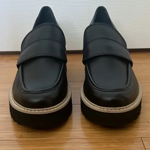 Dolce Vita Black Leather Halona Chunky Block Heel Platform Loafer 9.5 NWOB