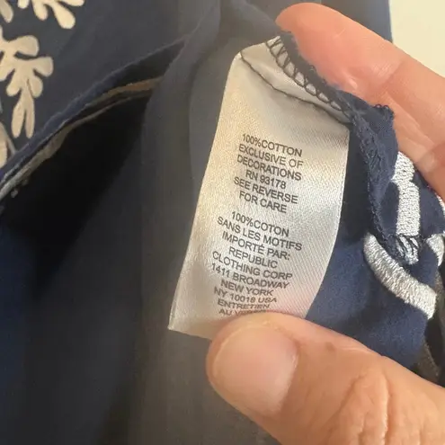 Elie Tahari Womens Tunic Top M/M Navy Blue Silver Embellished 3/4 Sleeve