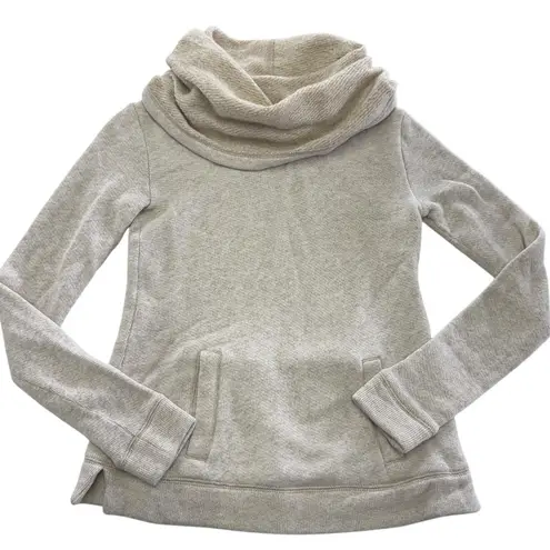 J.Crew Sweater Womens XS Petite Beige Cowl Funnel Neck Kangaroo Pocket E0856