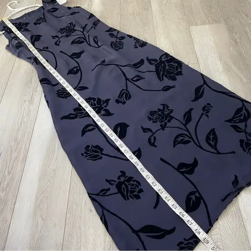 Whimsigoth Silk Dress vintage floral velvet midi womens Blue (size 4) dark fairy