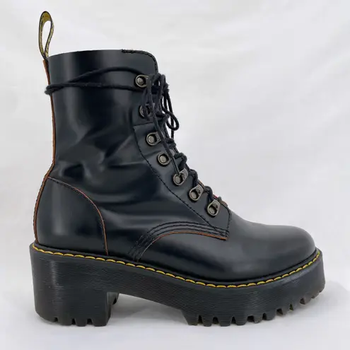 Dr. Martens Leona Black Vintage Smooth Leather Heeled Lace Up Platform Boots 8