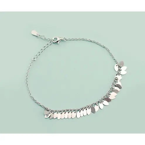 Sparkling Leaf Charm Anklet 925 Sterling Silver Adjustable Beach Boho Jewelry