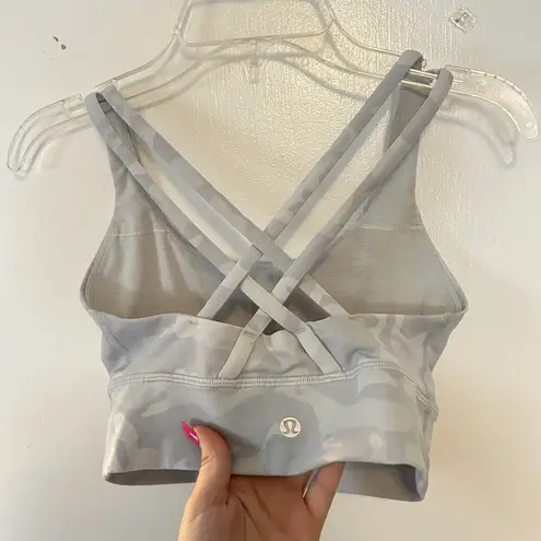 Lululemon Energy Sports Bra Long Line Women’s Size 4 Gray Camo No Pads