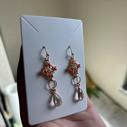 Orange Quartz Crystal Jewelry Set, Diamond Cross Shape, Mini Hoops, Casual