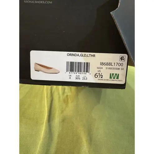 Vionic ORINDA SQUARE TOE BALLET FLAT Gold Size 6.5 Wide