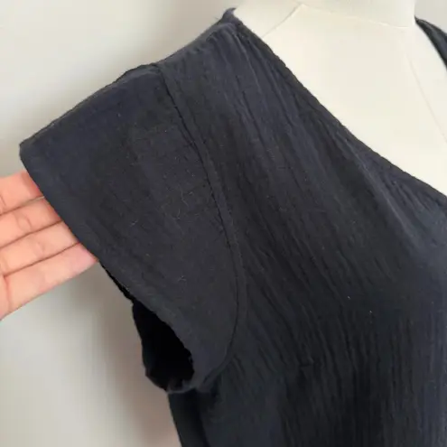 Three Dots Top Gauze Lightweight Boxy V Neck Travel Capsule Wardrobe Beach Black